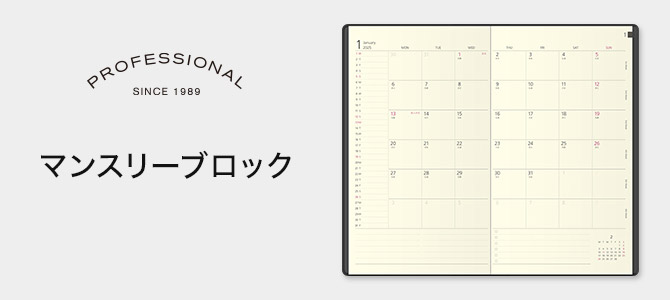 2025年版手帳・ダイアリー プロフェッショナルダイアリー PRD＜A5スリム＞ マンスリーブロック（PRD-3）