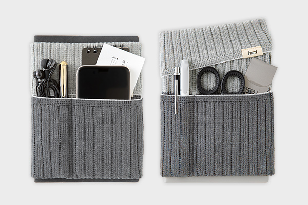 MIDORI Knitted Book Band with Pockets - Two-Tone Light Grey